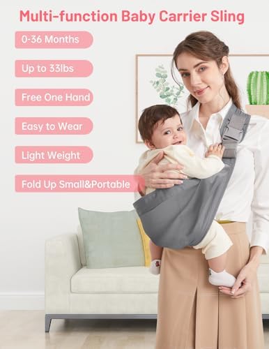 Hands-free everyday baby carrier wrap being used comfortably indoors for multitasking by a parent.