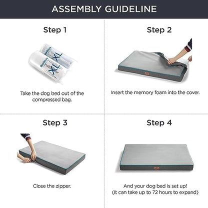 Bedsure Memory Foam Dog Beds Large Sized Dog - Orthopedic Pet Beds for Crate with Removable Washable Cover and Nonskid Bottom, Plush Flannel Fleece Top Pet Mat, Grey - Image 7
