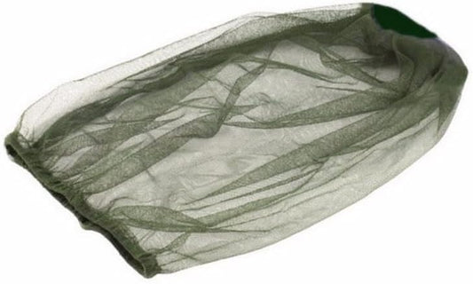 YMIQ camouflage mosquito net worn over an outdoor hat