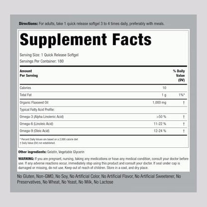 Cold pressed flaxseed oil 180 capsules packaging for plant based omega supplements