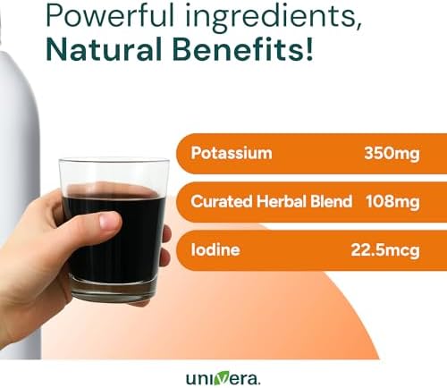 Univera Km natural botanical mineral supplement bottle showcasing the thirteen traditional wellness herbs included in the solution.