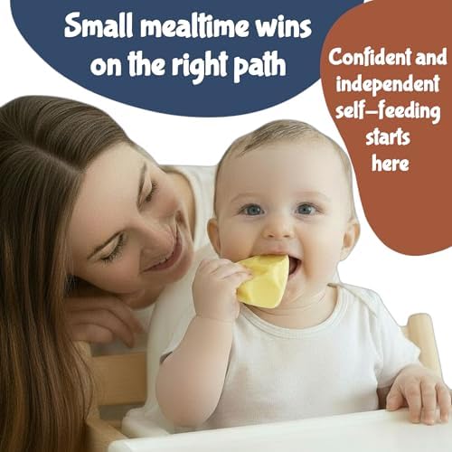 Infant training tool demonstrating the no orientation bowl filled with fresh fruit puree
