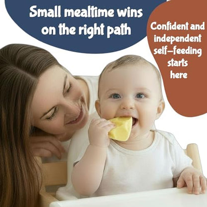 Infant training tool demonstrating the no orientation bowl filled with fresh fruit puree