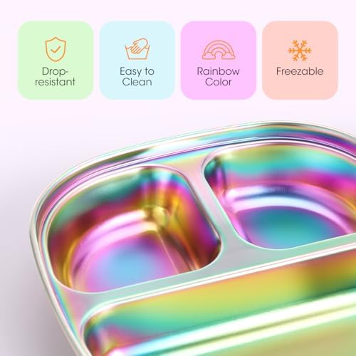 Top view of Aieve divided stainless steel kids plate