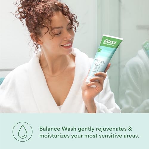Good Clean Love Balance moisturizing wash packaging showing natural botanical ingredients.