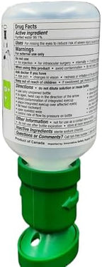 Imported Plum eyewash station refill bottles containing 200 milliliters of 0.9 percent sodium chloride.