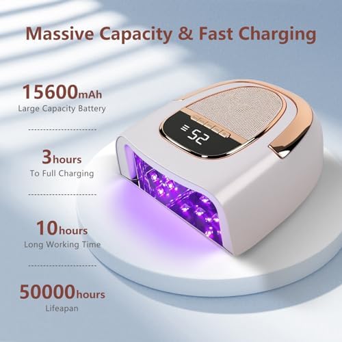 Portable rechargeable nail dryer with large capacity fifteen thousand milliampere battery