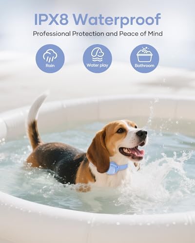 IPX8 waterproof dog receiver collar highlighting safe vibration and beep modes