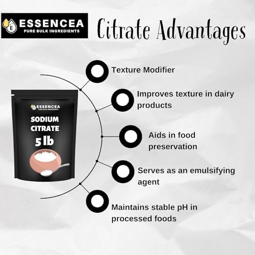 Food grade sodium citrate melting cheese stabilizer and acidity regulator description label.