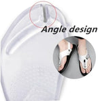 Self adhesive arch support inserts for flip flops showing sticky backing.
