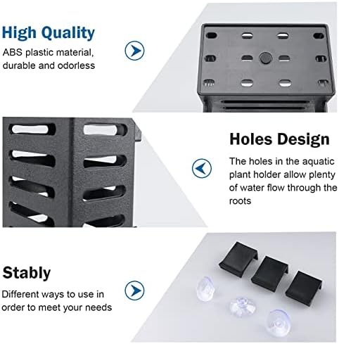 Aquascaping decoration accessories layout including hooks and suction cups.
