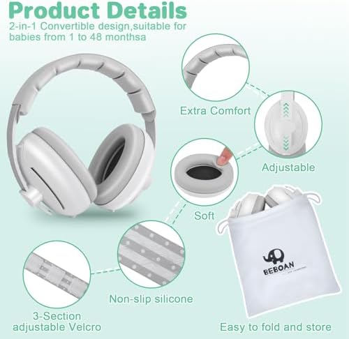 Beboan gray noise cancelling headphones for infants side profile