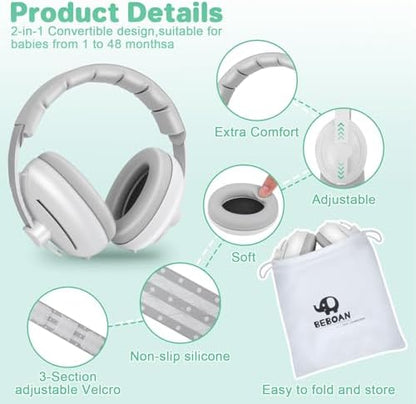 Beboan gray noise cancelling headphones for infants side profile