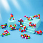 Stress relief sensory fidget blocks showing smooth non toxic edges designed for safe dexterity development.