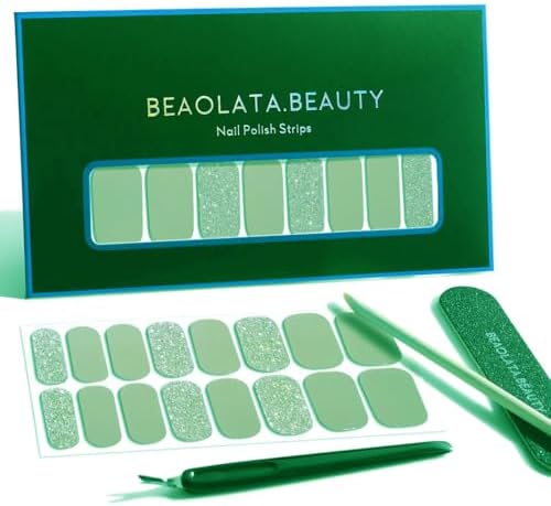 Beaolata gel nail wraps kit showing multiple green shades and glitter patterns