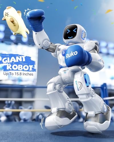 Child using smartphone app to control Ruko robot