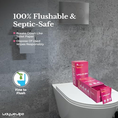 WayWeWipe septic safe and biodegradable feminine wipes being held to show extra-large size.