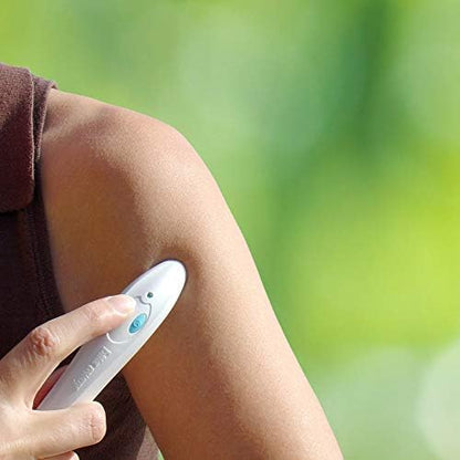 Bite Away chemical free insect sting heat pen showing ceramic contact tip and selection buttons