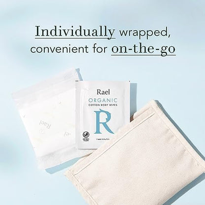 Rael fragrance free hypoallergenic wipes being removed from individual sachet