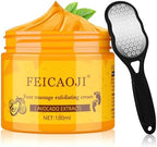 Professional foot exfoliator gel being applied to a cracked heel with a brush.
