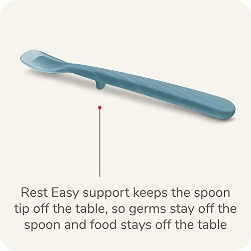 Close-up of the spatula edge on the NUK weaning spoon designed for easy face wiping.
