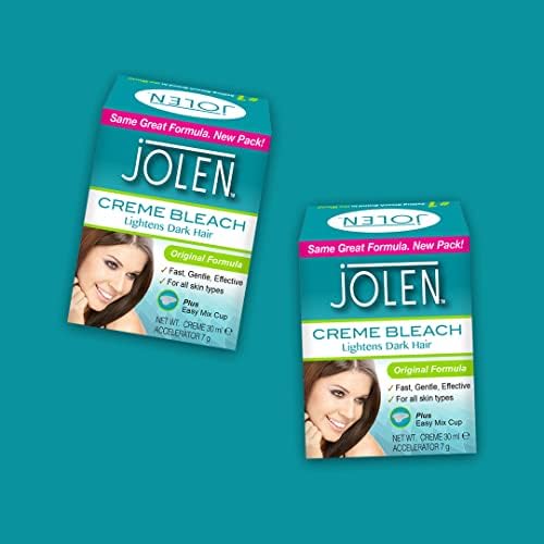 Authentic Jolen imported facial cream bleach kit featuring mixing cup and accelerator powder