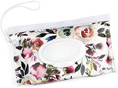 Itzy Ritzy travel wipes case hanging from a stroller handle