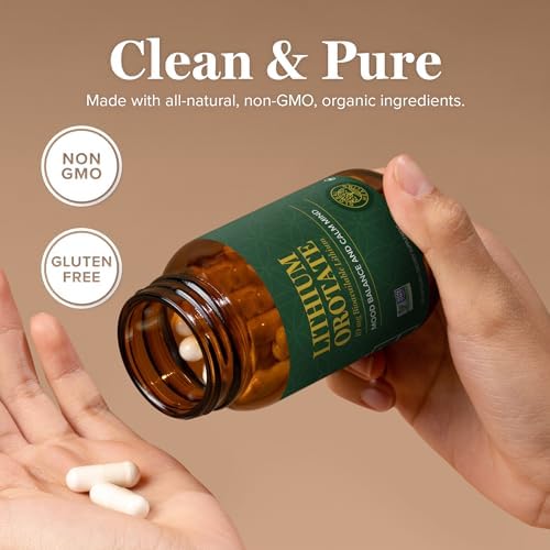 Side view of Global Healing Center non-GMO and gluten-free mood balance dietary supplement.