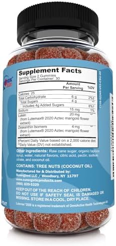 Sunergetic eye health gummies nutritional information label