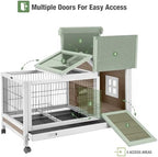 Wooden Rabbit Hutch Indoor and Outdoor, Rabbit Cage with Removable Wire Netting and Leak Proof Tray, Mobile Bunny Cage with Wheels (Brown) - Image 3