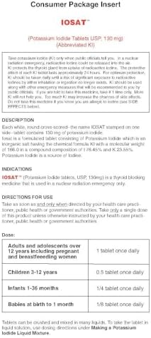 Anbex Iosat imported potassium iodide fourteen tablet supply showing complete package contents for medical readiness kits