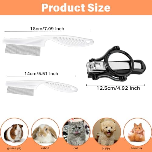Two piece white fine tooth pet combs included in the HAICHEN TEC small animal grooming set.