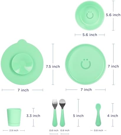 Ubbi baby led weaning set components unboxed including silicone spoon and interchangeable suction base