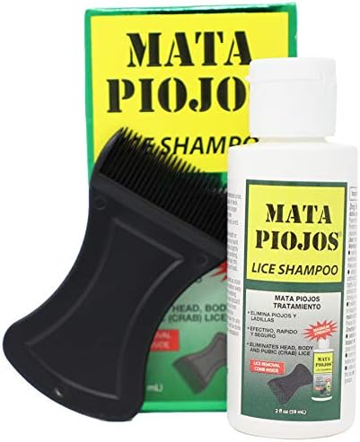 Close up of Mata Piojos shampoo bottle label with usage directions