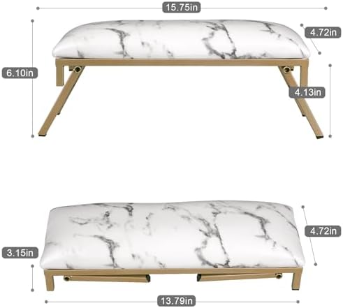 Folded Imene nail tech arm rest showing gold metal stand