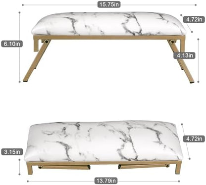 Folded Imene nail tech arm rest showing gold metal stand