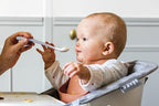 Long handle ergonomic infant spoons in natural color palette for easy jar scooping