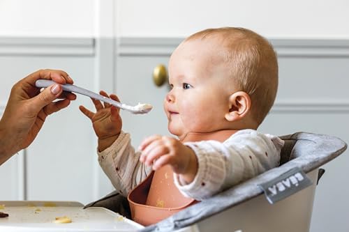 Long handle ergonomic infant spoons in natural color palette for easy jar scooping