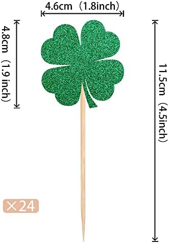 Close up of shamrock glitter cupcake picks for birthday parties