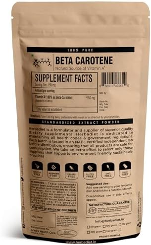 Side view of the Herbadiet plant-derived beta carotene antioxidant supplement powder for eye health.