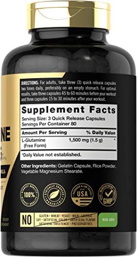 Carlyle L-Glutamine 240 count supplement bottle side view