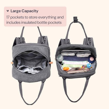 BabbleRoo unisex nappy bag back view demonstrating the cushioned shoulder straps and ergonomic padding.