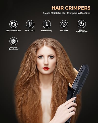OKWRAP hair crimper tool display highlighting the adjustable temperature controls and power button mechanism.