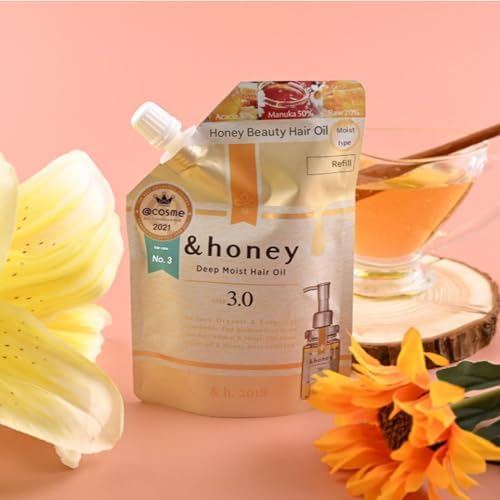 Back label of &honey Deep Moist 3.0 hair oil refill showcasing usage instructions.