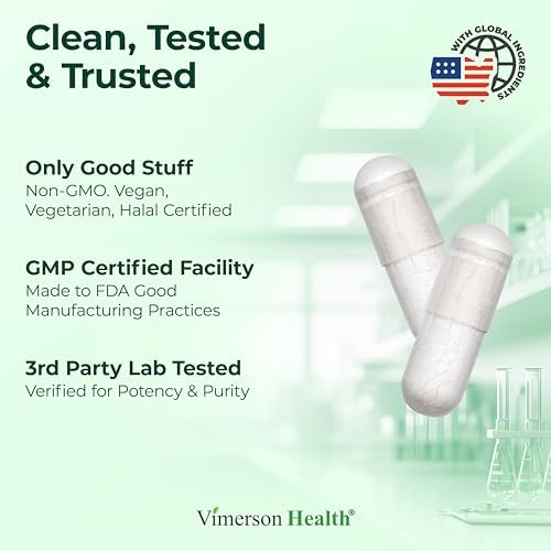 Supplement facts panel on Vimerson Health Selenium 100 capsules demonstrating pure plant-based ingredients.