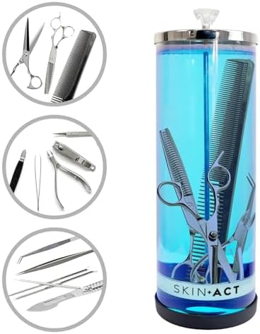 Side profile of SkinAct sterilizing jar on a salon counter