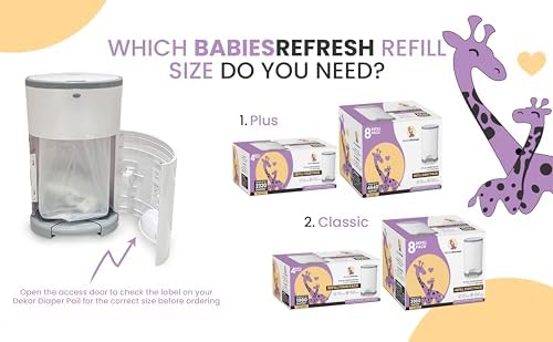BabiesRefresh nursery waste bin refill liner showing high capacity newborn diaper count storage