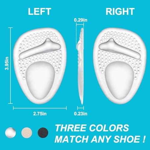 Metatarsal pads for women showing non slip ridges and massage dots for high heel comfort