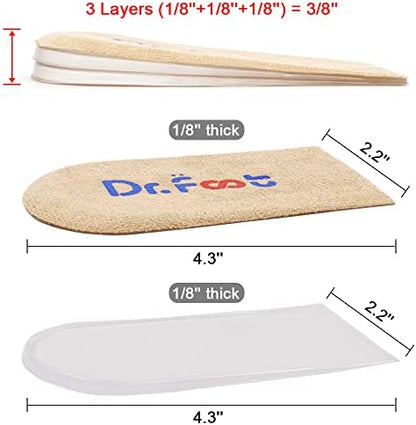 Invisible shoe inserts for height increase showing breathable fabric top layer.