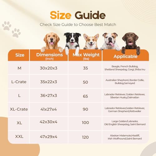 Orthopedic Dog Bed for Large Dog, Waterproof Pet Bed,Non-Slip Bottom and Egg-Crate Foam with Removable Washable Cover Crate Bed,Cream,36"x27"x3" - Image 7
